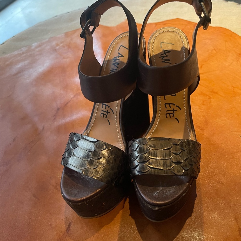 Lanvin Bronze Wedge Sandals